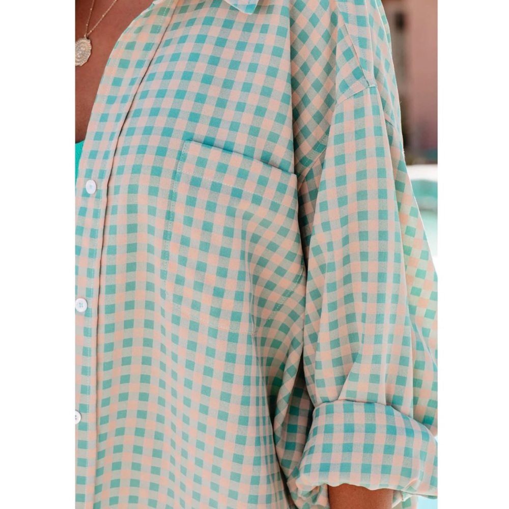 New Vici Regan Gingham Button Down Top Spring Summer Tops